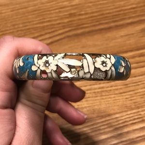 Floral Hinged Cutout Enamel Bangle Bracelet